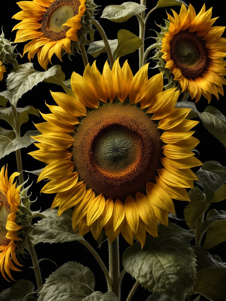 crea un diseño seamless de girasoles con medidas de 24.5 cms de ancho por 20.5 centimetros de alto