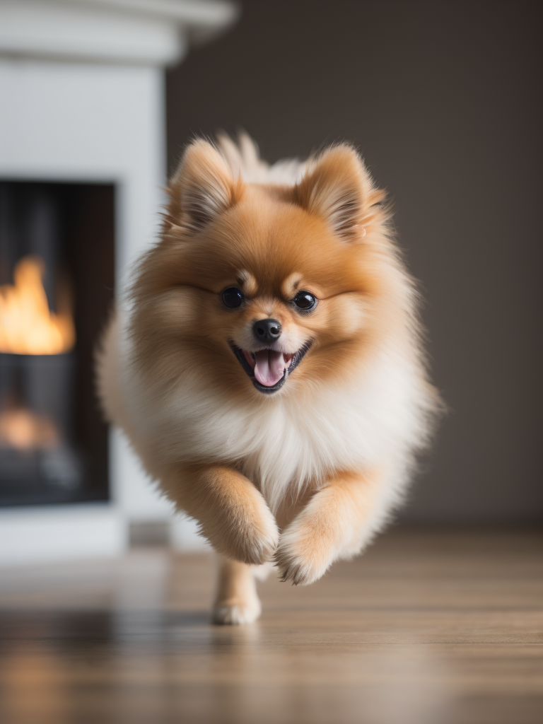 Pomeranian running around the house.