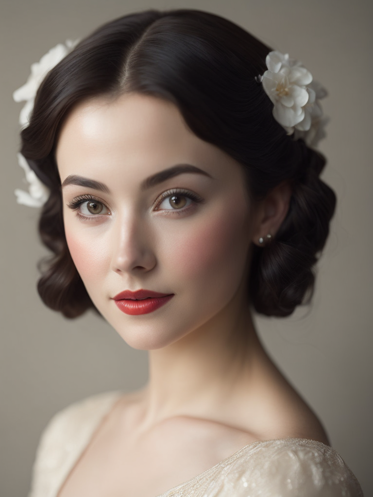 adorable Snow white, princess, delicate face, 1930s style