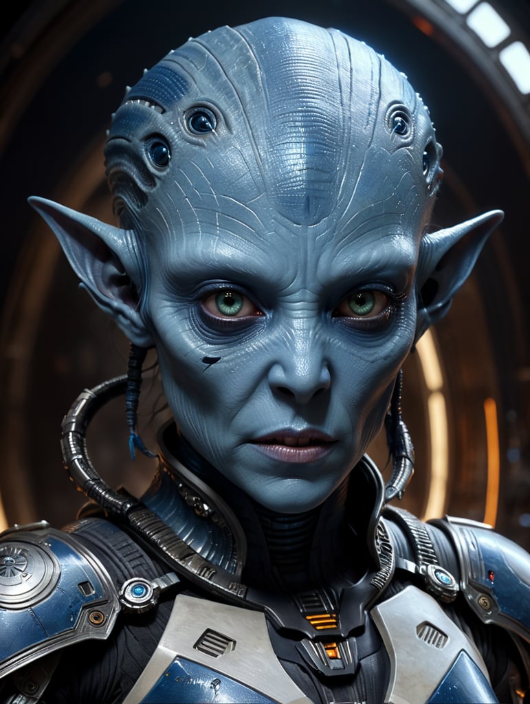 a female character of the anselmi species of star wars. This alien like species has blue skin