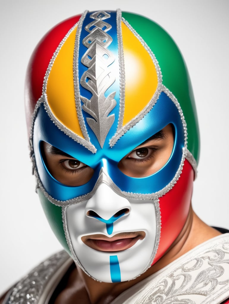 Portrait of a masked mexican wrestler, Vivid saturated colors, Contrast color, studio photo, professional photo, Rich colors, Detailed image