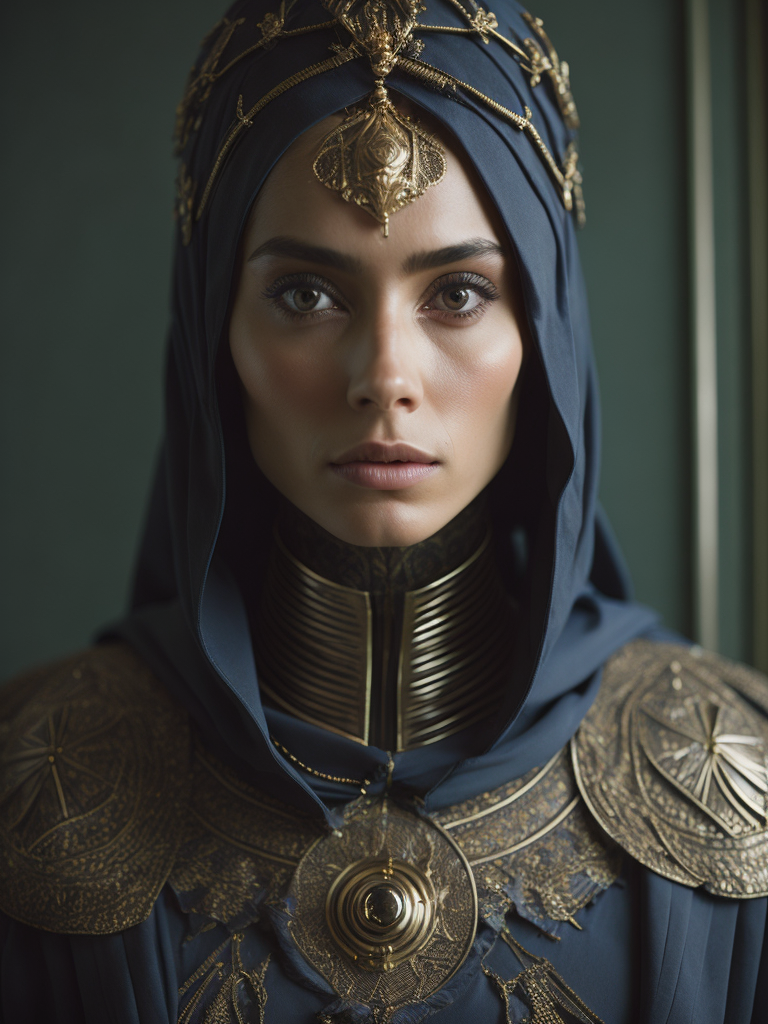 Portrait of a ultraman wearing black coated arabic fashion with gold crown in Renaissance ottoman heritage, hyper realistic, ultra detailed photograph.