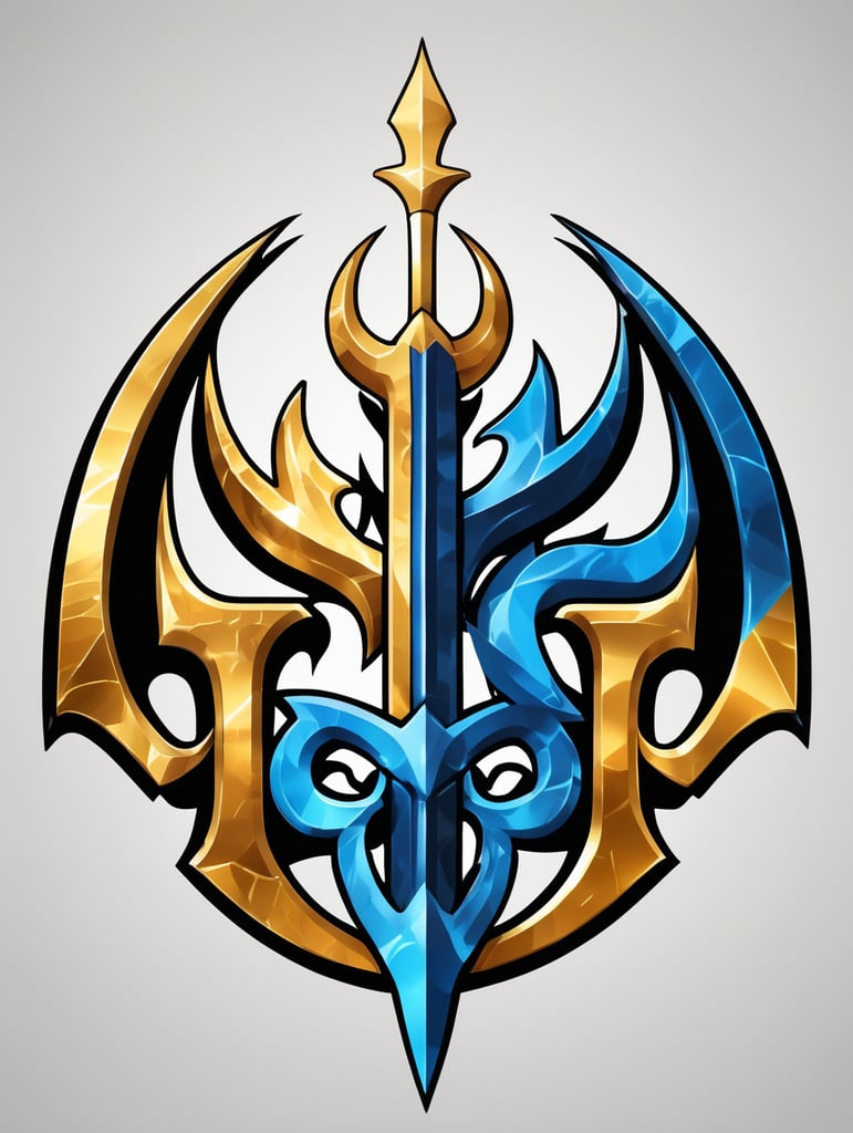 Gaming and streaming logo for BroseidonWayne. Poseidon's trident and batman symbol as the inspiration. Black white blue and gold. Shows poseidon as a frat guy.