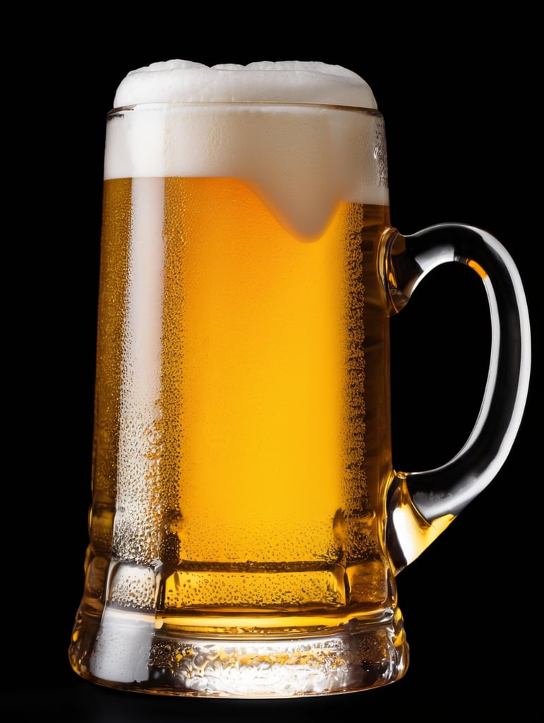 glass beer mug, isolated, black background, professional photo