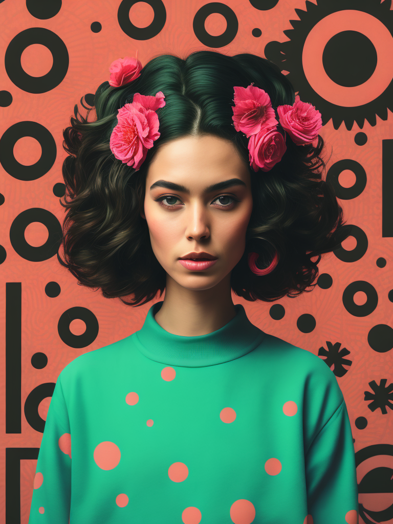 pink green black cream noise patterns risograph girl, happy surrealism, fashion, shot on sony, edited with Maya, Nuke, Blender, Fusion, Houdini