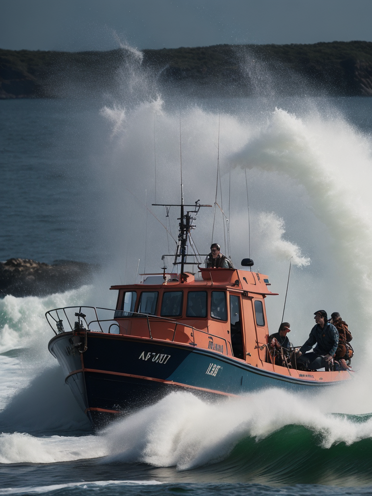 Crashing waves on a United States coast guard boat