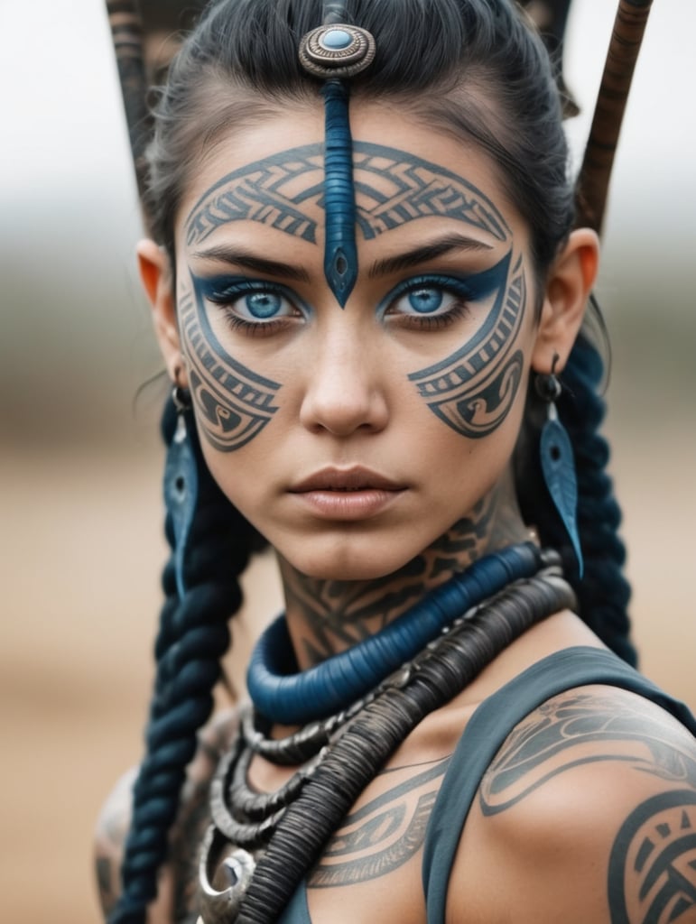 blue eye warrior tribal tattoo girl