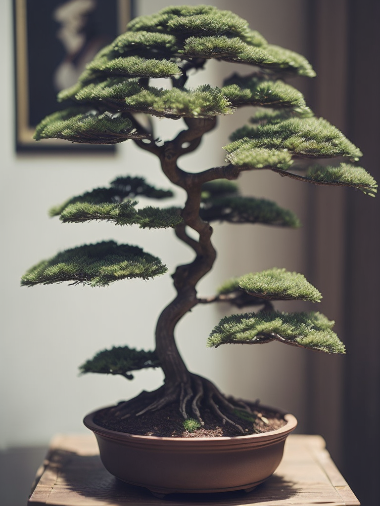 bonsai tree, tilt shift, depth of field