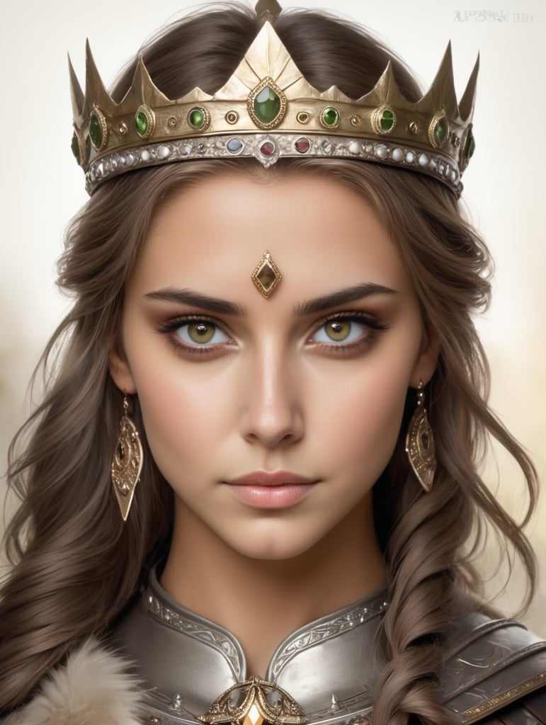 Warrior princess, German, hazel eyes, crown