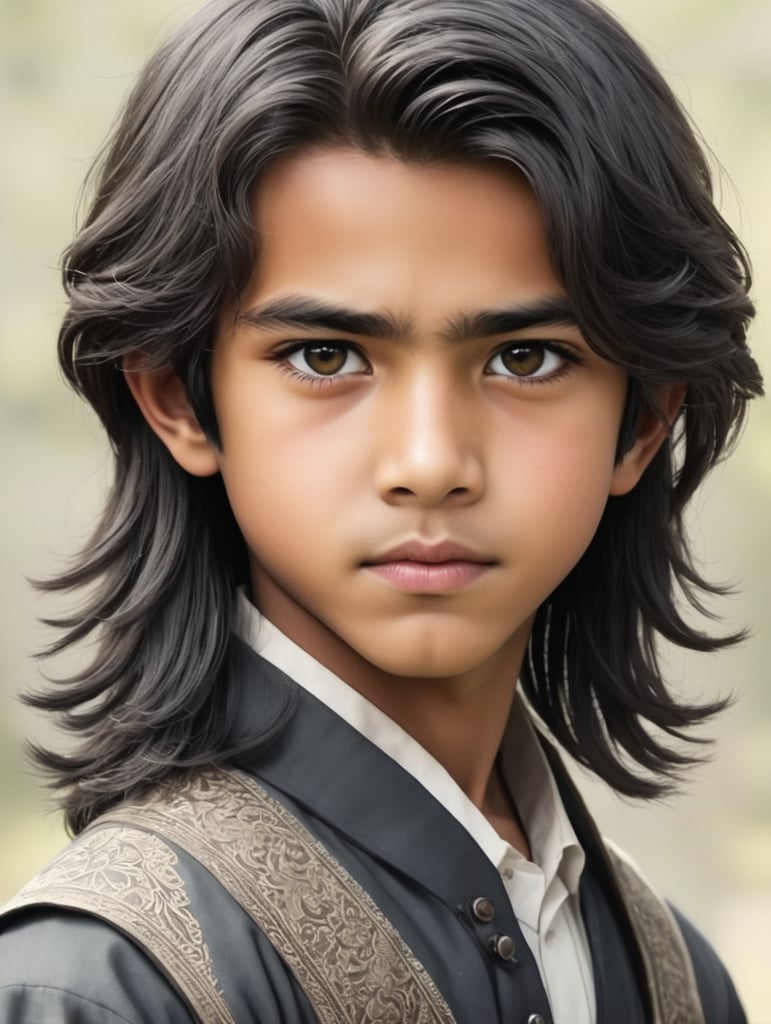 An Afhan boy with long hair and short hair.