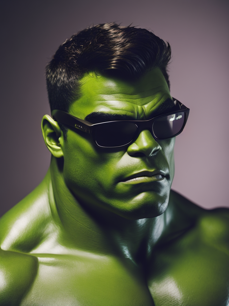 Premium Free ai Images | portrait of green hulk in black thick rimmed ...