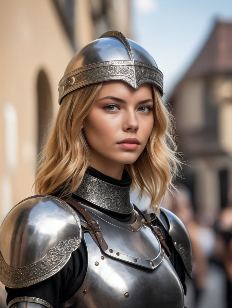 full plate armor, sallet helmet, battle-ready, stella maxwell