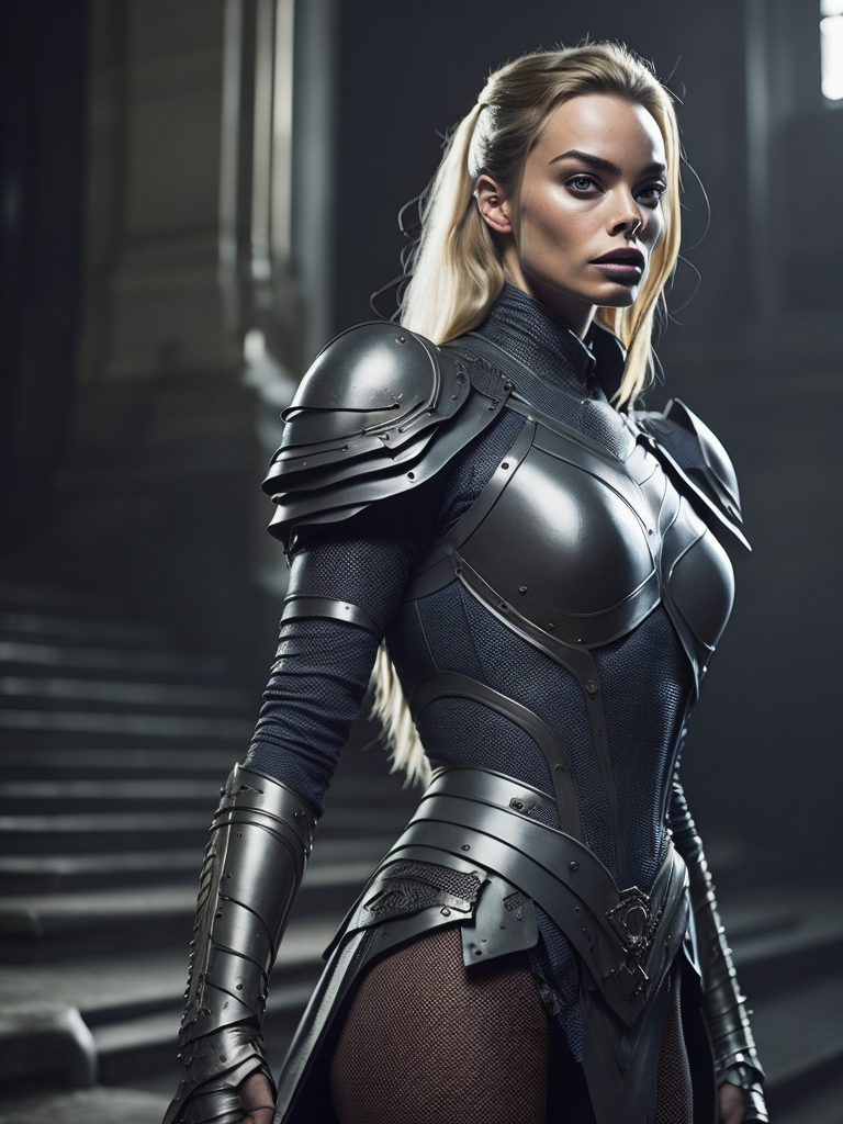 Margot robbie using malenia blade of miquella armor, realistic detailed, beautiful gorgeous, proportional body