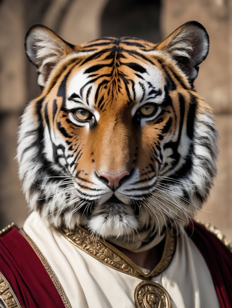 roman costumed tiger historical wild animal in costume roman themed wild animal attire roman inspired tiger dressed up
