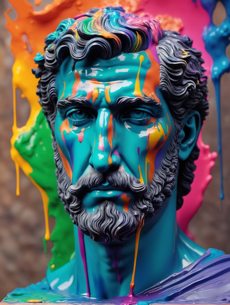 Premium Free ai Images | greek male bust with colorful paint melted the ...