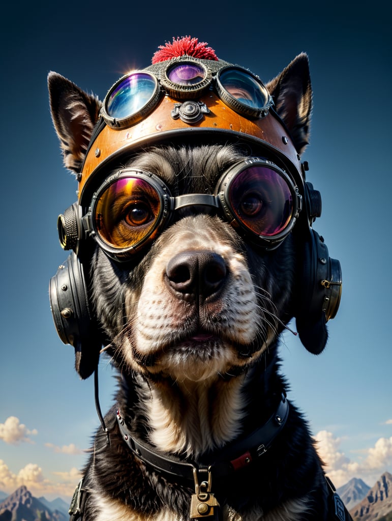 schnauzer dog with pilot goggles and a hat.