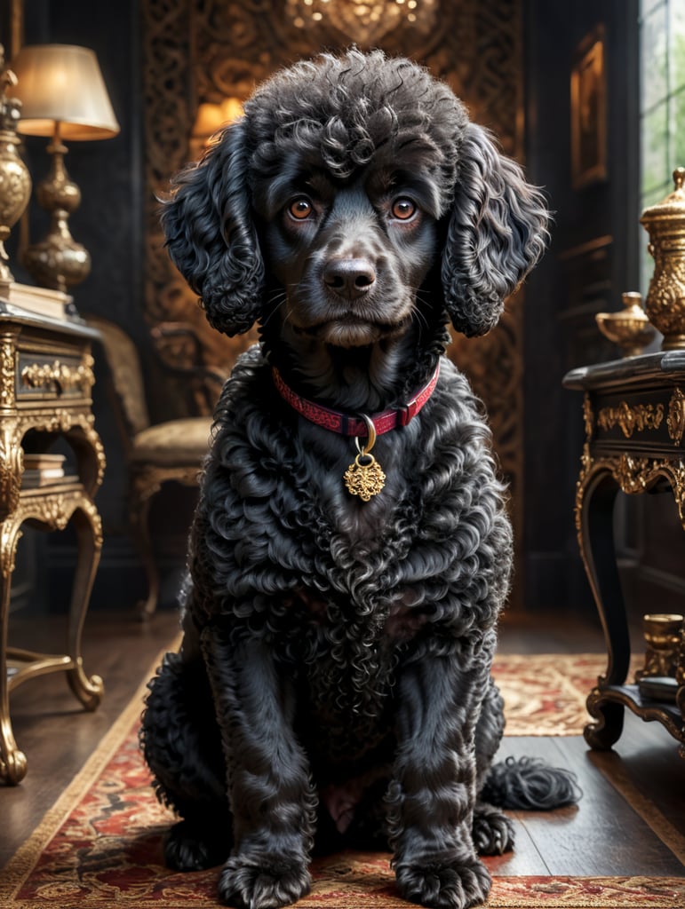 è un cane di razza barboncino nero ricciolino