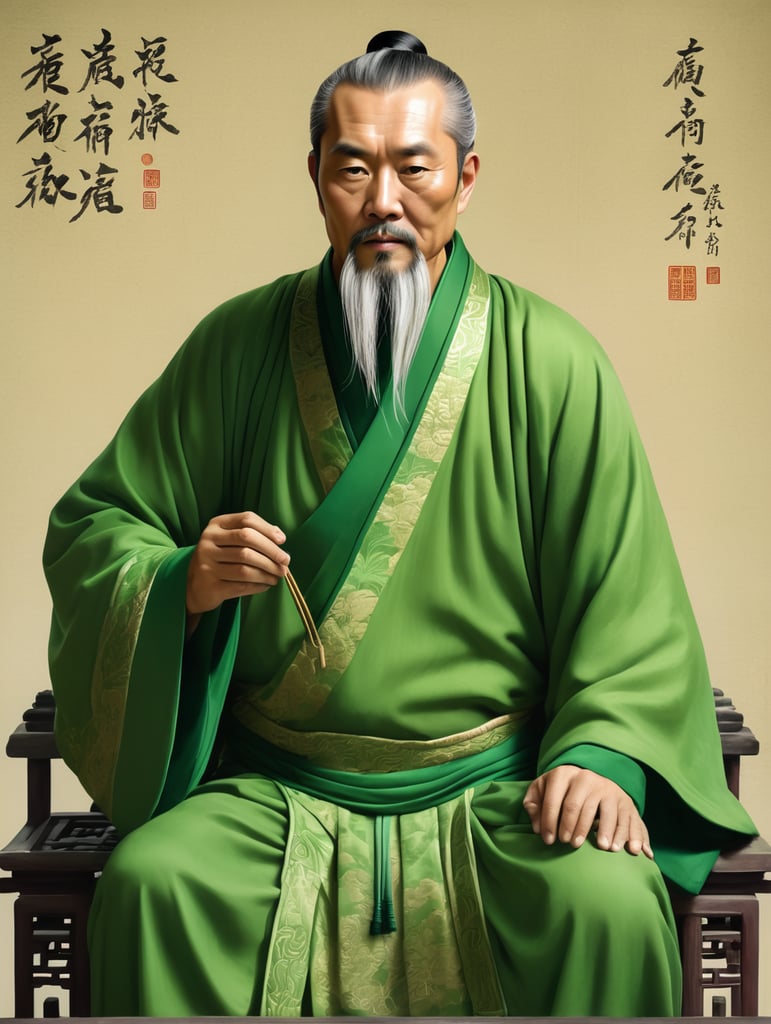 Ancient Chinese Green clad middle aged man