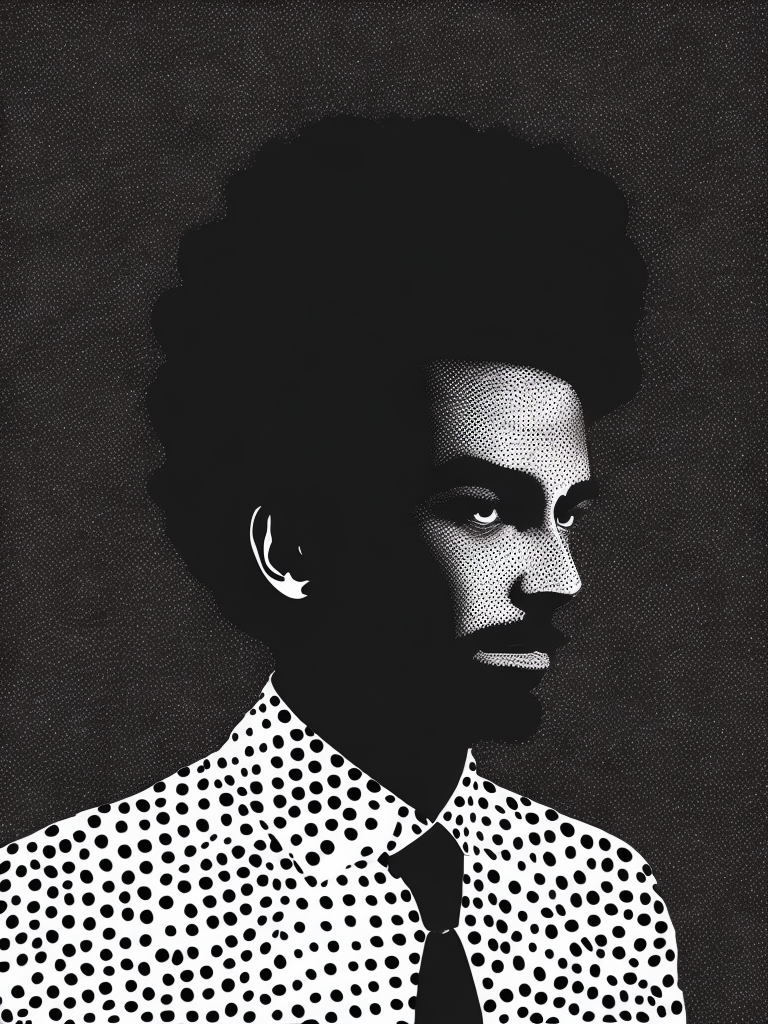 an illustration of a man, halftone print, made of felt, abstract surrealism, surreal, neo-expressionism, hyper-detailed