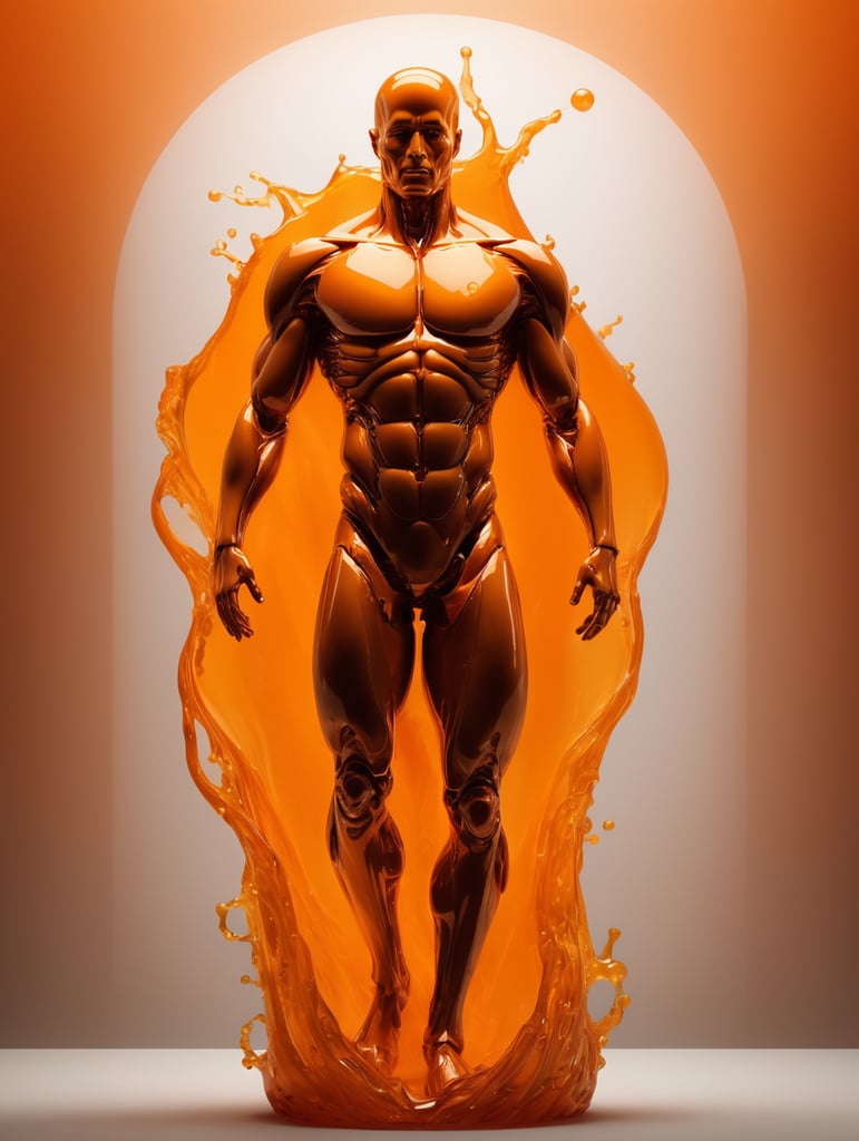 The human body is enveloped in an orange liquid substance, a powerful substance called D3O.