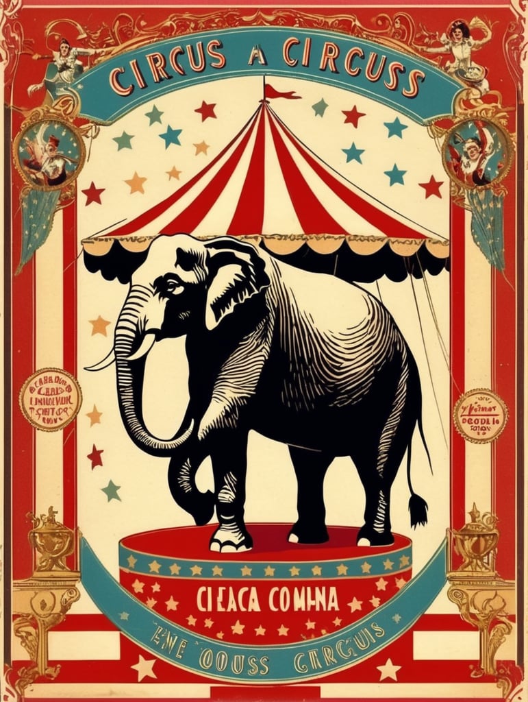 vintage Circus postcard illustration