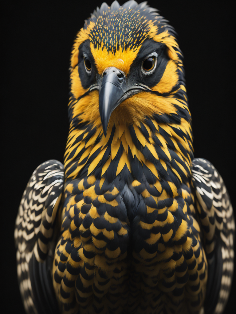 photorealistic portrait of an Ara ararauna in front og black background