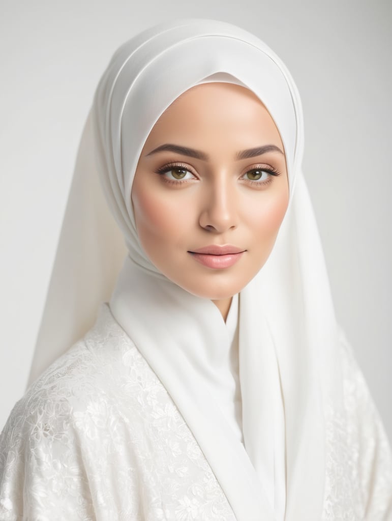 Indonesian women with hijab in white kimono