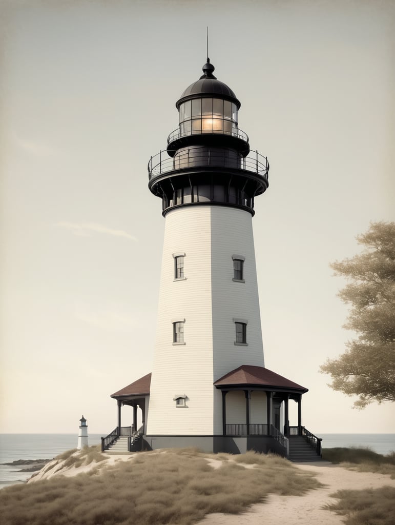 1900s historic rendering of an old lighthouse