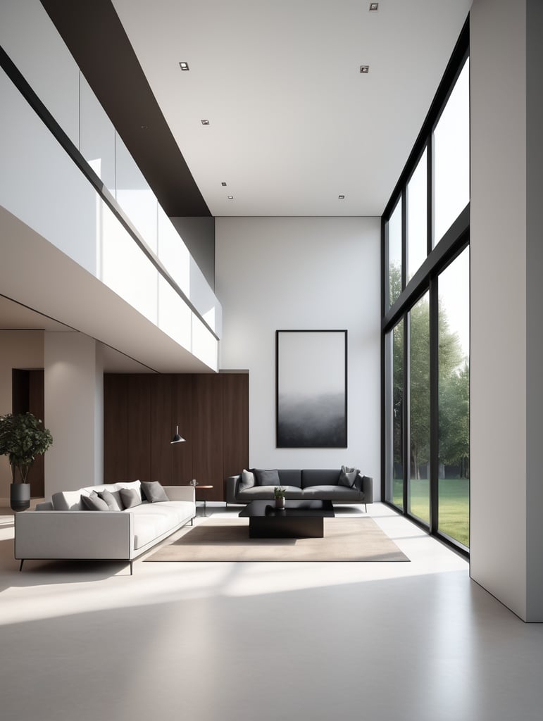 Generate a highly realistic image of a modern architecture empty in an elegant style, empty, showcasing a minimalist design. generate an empty room without any furniture