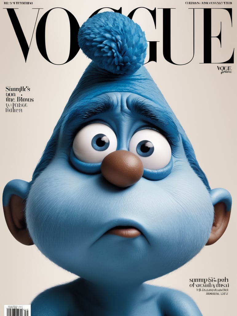 smurf grumpy face on the cover of Vogue
