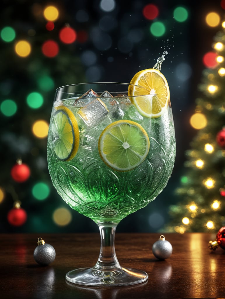 glass of spritzer on christmas background