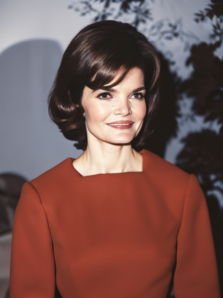 Portrait of (((first lady jacqueline kennedy)) in a red oscar de la renta suit gan, portrait in the white house backyard, sharp focus, highly detailed, photorealistic photoreal: 1.4, lifelike,highly detailed CG unified 8K,looking at the viewer smiling, (HQ skin:1.4), 8k uhd, dslr, soft lighting, high quality, film grain, Fujifilm XT3, smiling front camera.