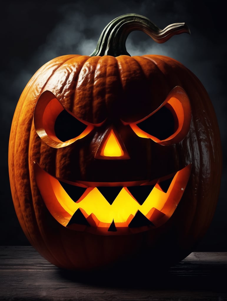 Halloween pumpkin photorealistic illustration, scary, dark