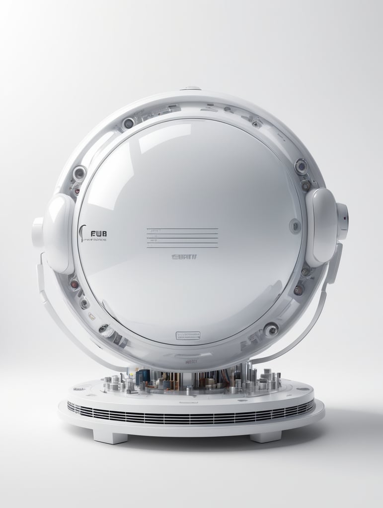 product photo, (retro cyber tech), reflective, Ella Guru, f8 aperture, a 3D render