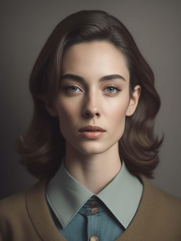 Portrait of slim and skinny twenty years old girl, realistic and detailed folds of clothes, 1960 years, sixties, light and pastel colours, HD, high resolution photo, kodak film colour, 50mm lens, fujifilm, sharp focus