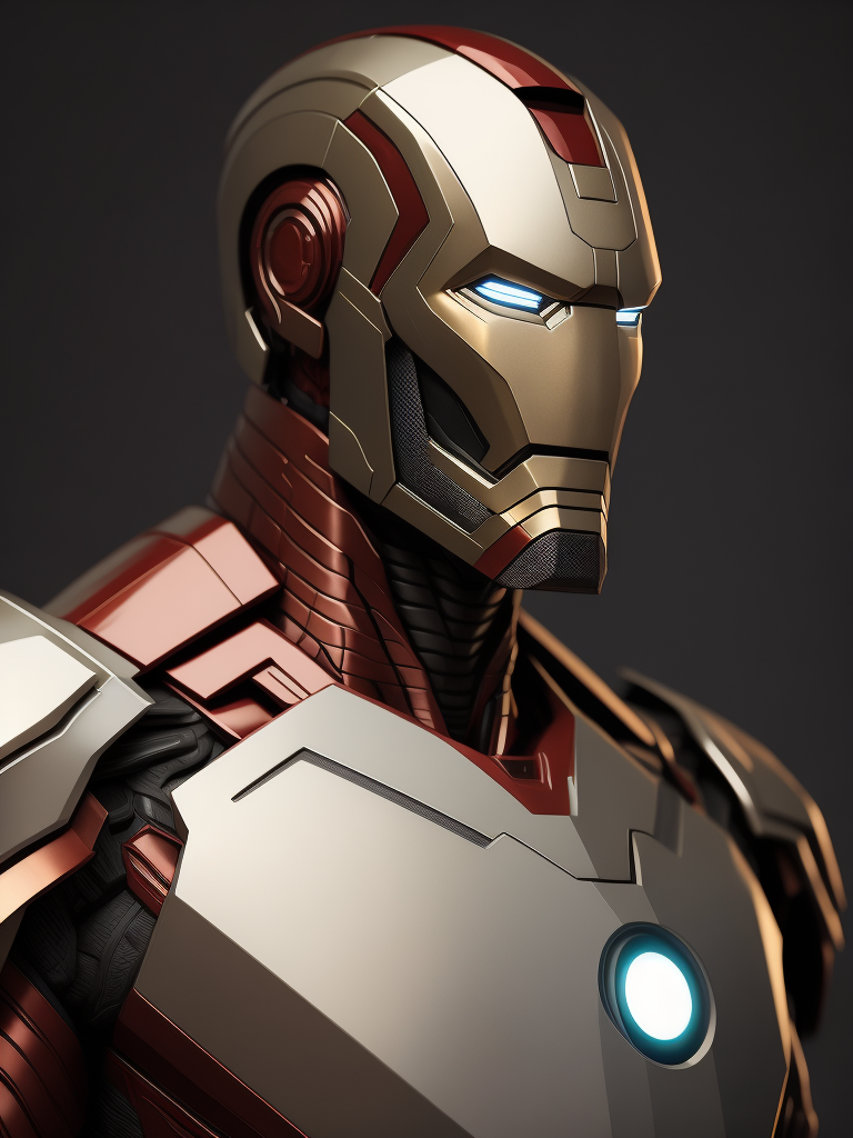 ironman bust, with big beard, in marble statue style, dramatic lighting