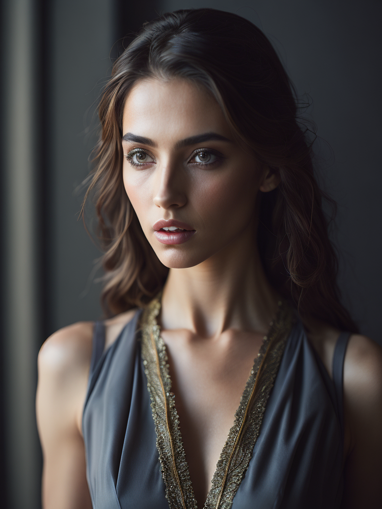 A gorgeous greek female photo, professionally retouched, muted colors, soft lighting, realistic, smooth face, full body shot, torso, dress, perfect eyes, sharp focus on eyes, high definition, insanely detailed, intricate, elegant