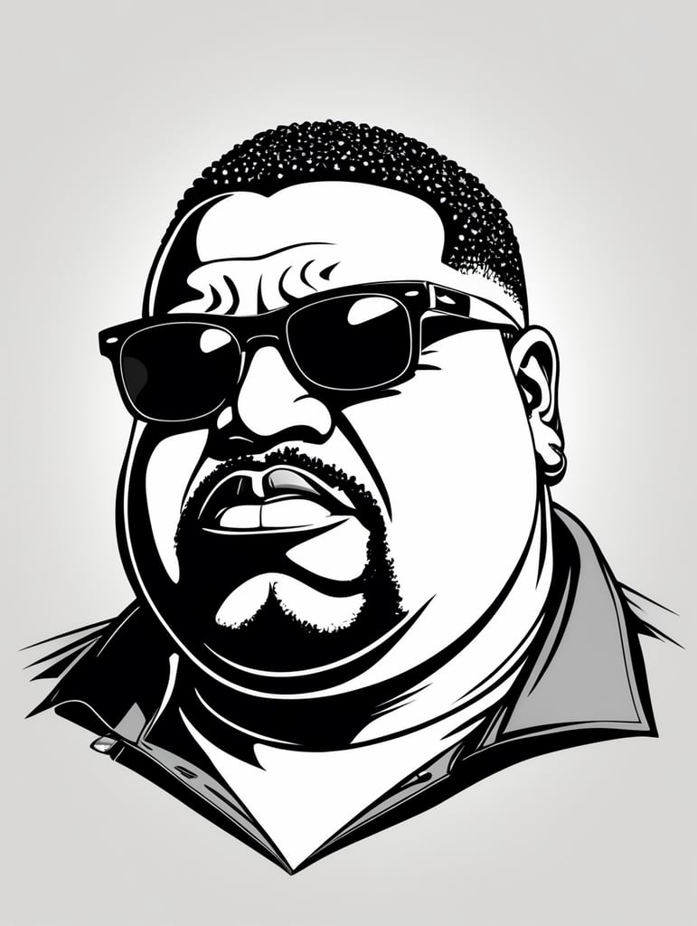 angry fat black gangster wearing sunglasses, in the style of basic simple line art vector comic art on white background