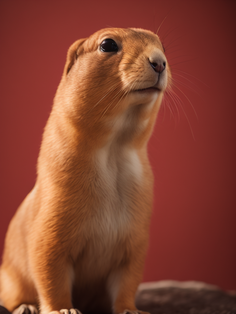 Prairie dog, portrait, simple background, red background, fat prairie dog, cute, animal, from side