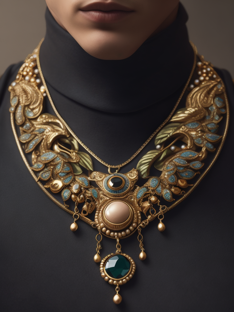 Hyperrealistic neo - rococo solarpunk aesthetic minimal jewelry necklace, embroidery, leather, highly detailed digital art masterpiece, smooth cam de leon eric zener dramatic pearlescent soft light, sharp focus, vintage