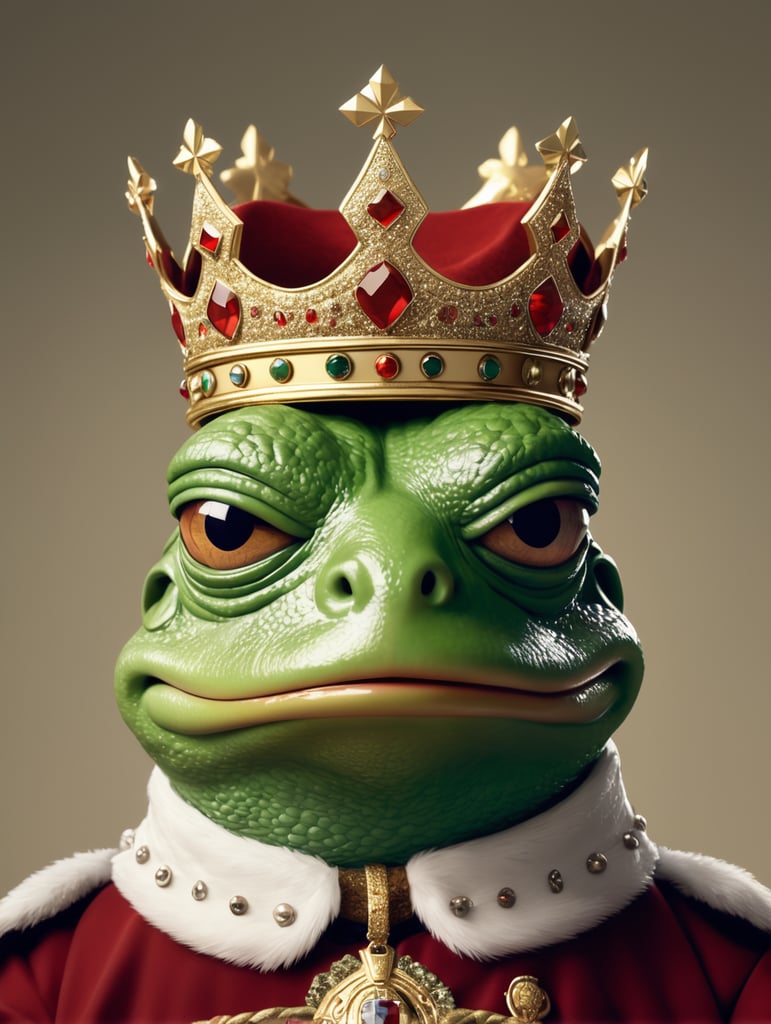 pepe the frog with king clothes and crown