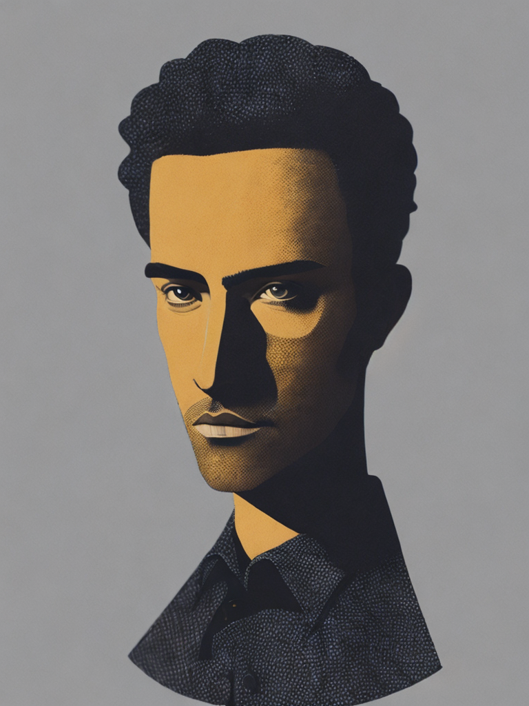 an illustration of a man, animation, halftone print, made of felt, abstract surrealism, surreal, neo-expressionism, hyper-detailed