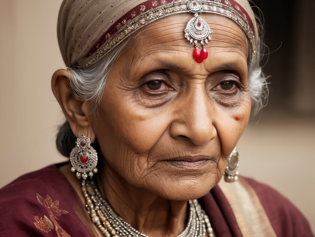 old woman wearing indian jewellery