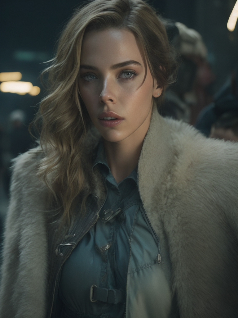Scarlett Johansson as Victoria's Secret model walking down the catwalk, high definition, photography, cinematic, detailed character portrait, detailed and intricate environment,