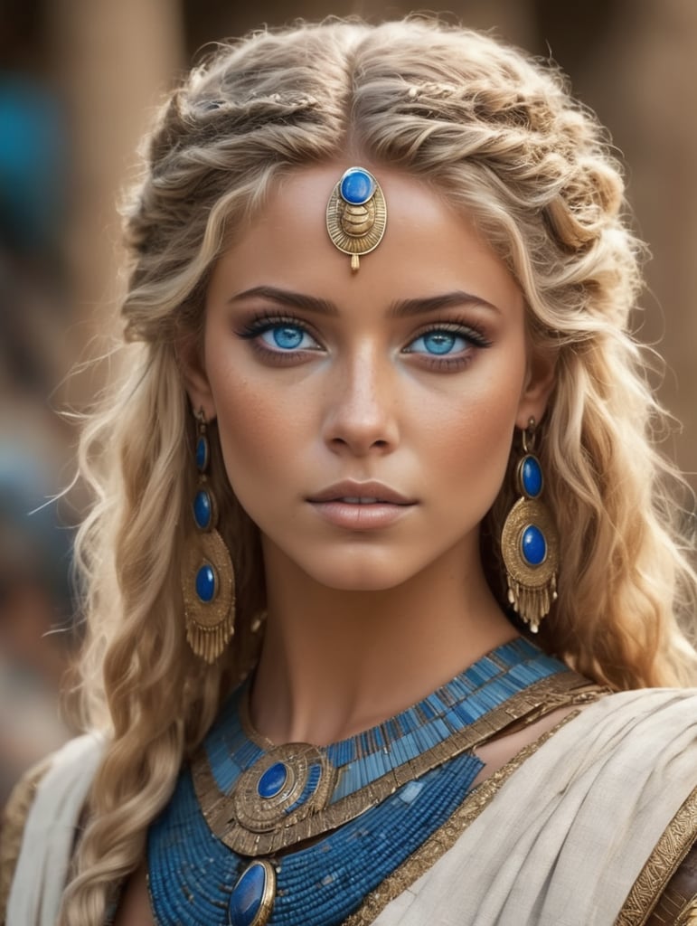 Ancient Egyptian princess, messy hair, beauty, blue eyes