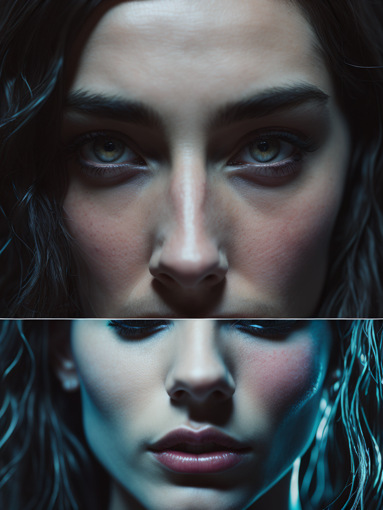 Gorgeous, youthful lady, teary eyes, vaporwave, synthwave, vivid, trippy, surreal maximalism, comic-style ink art.