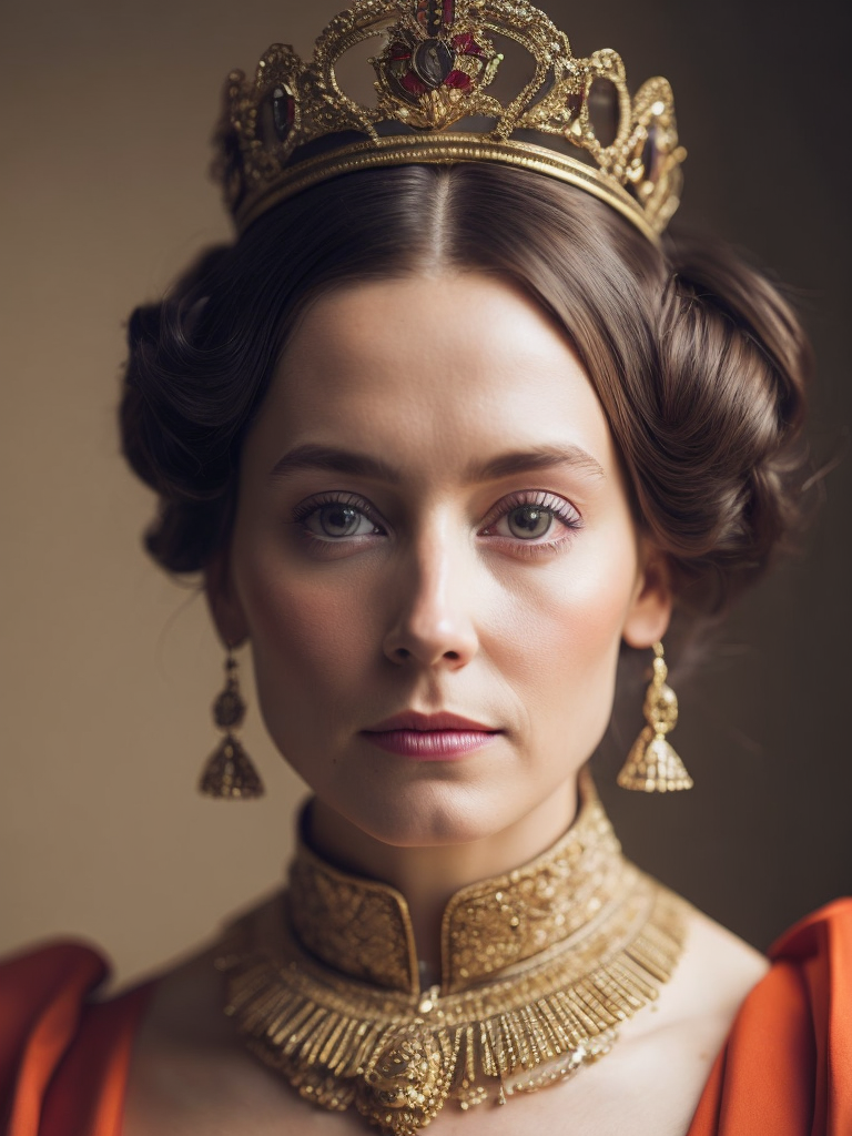 Queen Victoria, directed by wes anderson, wes anderson style, quirky, Vivid saturated colors, Contrast color, studio photo, professional photo, Rich colors, Detailed image, detailed face