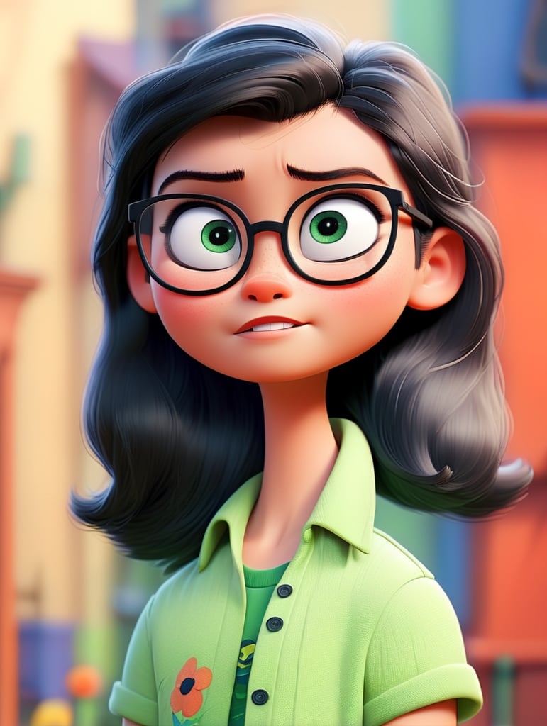 Зелені очі, очки, низький зріст, підліток, чорне волосся