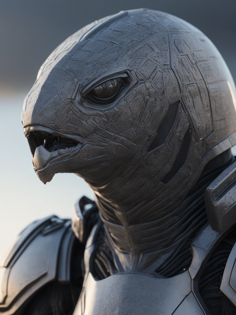Portrait of a cybernetic black turtle, sunburst around head, deadly face with power armor, ultra realistic, intricate details, highly detailed, photorealistic, octane render, volumetric lighting.