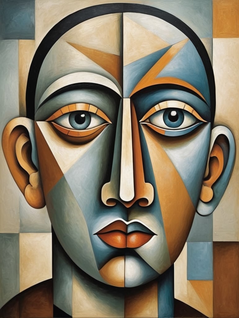 Picasso Kübizm tablosunu esas alarak bir insan yüzü üç boyutlu bir küp gibi parçalara ayır, gözleri, burunu ve ağzı farklı yönlere baksın ve bu parçalar resmin farklı bölgelerine yerleştirilerek bir araya getir